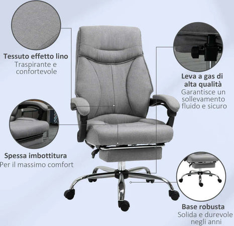 Sedia-da-Ufficio-Ergonomica-Girevole,-Sedia-da-Scrivania-con-Rotelle,-Poggiapiedi-Retrattile-e-Reclinabile-135°,-Altezza-Regolabile,-Grigio-YH8921-437YH8