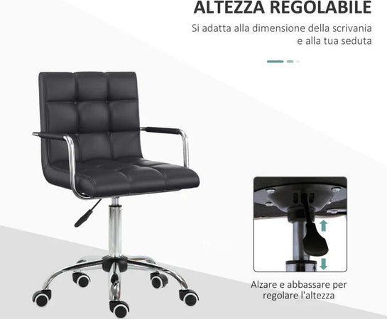 Sedia-da-Ufficio-Ergonomica-in-pelle-PU-Nero,-Sedia-da-Studio-con-5-Ruote-Girevoli,-Imbottitura-e-Altezza-Regolabile,-52.5x54x84-99cm-ML402-0697ML4