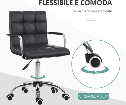 Sedia-da-Ufficio-Ergonomica-in-pelle-PU-Nero,-Sedia-da-Studio-con-5-Ruote-Girevoli,-Imbottitura-e-Altezza-Regolabile,-52.5x54x84-99cm-ML402-0697ML4