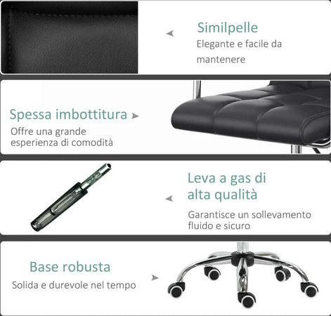 Sedia-da-Ufficio-Ergonomica-in-pelle-PU-Nero,-Sedia-da-Studio-con-5-Ruote-Girevoli,-Imbottitura-e-Altezza-Regolabile,-52.5x54x84-99cm-ML402-0697ML4