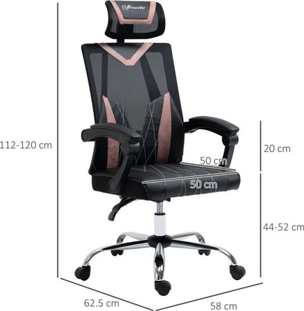 Sedia-da-Ufficio-Ergonomica-Inclinabile-a-130°-con-Supporto-Lombare-e-Cervicale,-58x62.5x112-120cm-NM5921-469PKNM5