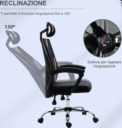 Sedia-da-Ufficio-Ergonomica-Inclinabile-a-130°-con-Supporto-Lombare-e-Cervicale,-58x62.5x112-120cm-NM5921-469PKNM5