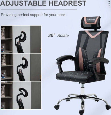 Sedia-da-Ufficio-Ergonomica-Inclinabile-a-130°-con-Supporto-Lombare-e-Cervicale,-58x62.5x112-120cm-NM5921-469PKNM5