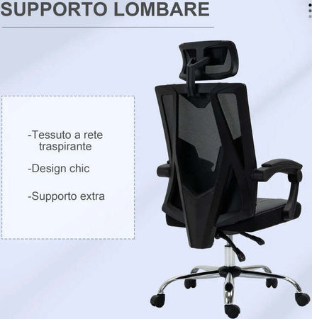 Sedia-da-Ufficio-Ergonomica-Inclinabile-a-130°-con-Supporto-Lombare-e-Cervicale,-58x62.5x112-120cm-NM5921-469PKNM5