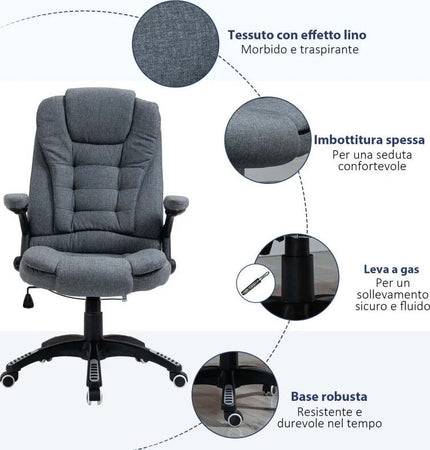 Sedia-da-Ufficio-Ergonomica-Reclinabile,-Altezza-Regolabile-e-Dondolamento,-Poltrona-Girevole-con-Ruote,-65x72x110-120cm,-Grigio-HG4921-416HG4