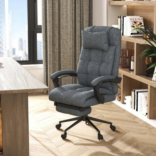 Sedia-da-Ufficio-Ergonomica-Reclinabile,-Sedia-Direzionale-con-Schiena-Alta,-Poltrona-Ufficio-con-Poggiatesta-e-Poggiapiedi-Estraibile,-66x76x112-120cm,-Grigio-ED2921-282GYED2