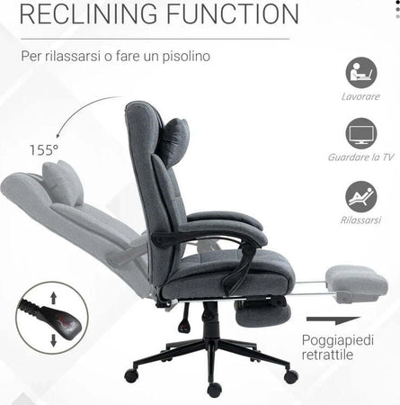 Sedia-da-Ufficio-Ergonomica-Reclinabile,-Sedia-Direzionale-con-Schiena-Alta,-Poltrona-Ufficio-con-Poggiatesta-e-Poggiapiedi-Estraibile,-66x76x112-120cm,-Grigio-ED2921-282GYED2