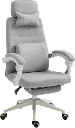 Sedia-da-Ufficio-Ergonomica,-Sedia-da-Scrivania-con-Rotelle,-Cuscino-Lombare,-Poggiatesta-e-Poggiapiedi-Estraibile,-Grigia-62x68x117-127cm-YH1921-253YH1