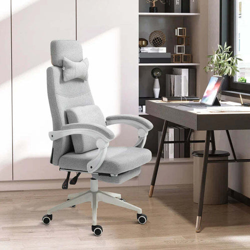 Sedia-da-Ufficio-Ergonomica,-Sedia-da-Scrivania-con-Rotelle,-Cuscino-Lombare,-Poggiatesta-e-Poggiapiedi-Estraibile,-Grigia-62x68x117-127cm-YH1921-253YH1