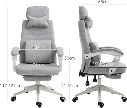 Sedia-da-Ufficio-Ergonomica,-Sedia-da-Scrivania-con-Rotelle,-Cuscino-Lombare,-Poggiatesta-e-Poggiapiedi-Estraibile,-Grigia-62x68x117-127cm-YH1921-253YH1