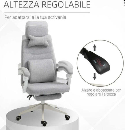 Sedia-da-Ufficio-Ergonomica,-Sedia-da-Scrivania-con-Rotelle,-Cuscino-Lombare,-Poggiatesta-e-Poggiapiedi-Estraibile,-Grigia-62x68x117-127cm-YH1921-253YH1