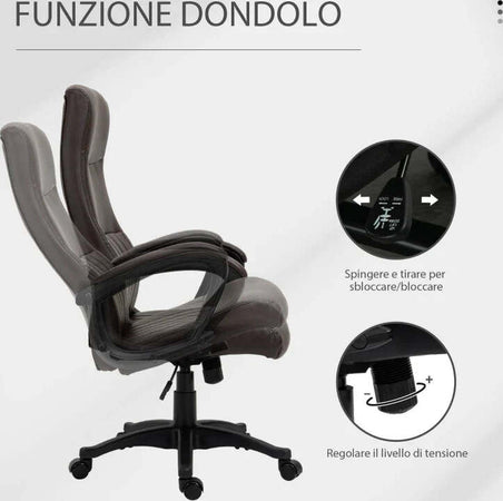 Sedia-da-Ufficio-Ergonomica,-Sedia-Girevole-con-Schienale-Alto-e-Dondolo,-Altezza-Regolabile-e-Ruote,-61.5x66x113-123cm,-Marrone-KJ8921-474BNKJ8