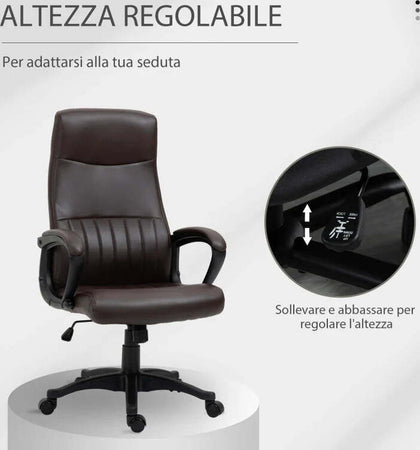 Sedia-da-Ufficio-Ergonomica,-Sedia-Girevole-con-Schienale-Alto-e-Dondolo,-Altezza-Regolabile-e-Ruote,-61.5x66x113-123cm,-Marrone-KJ8921-474BNKJ8