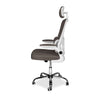 Sedia da ufficio ergonomica Vibes con struttura bianca e seduta in tessuto a rete tortora con base cromata