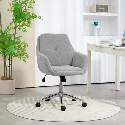 Sedia-da-Ufficio-Girevole-ad-Altezza-Regolabile,-in-Tessuto-Effetto-Lino-e-Acciaio,-55x66x86-96-cm,-Grigio-Chiaro-HP9921-712V00LGHP9
