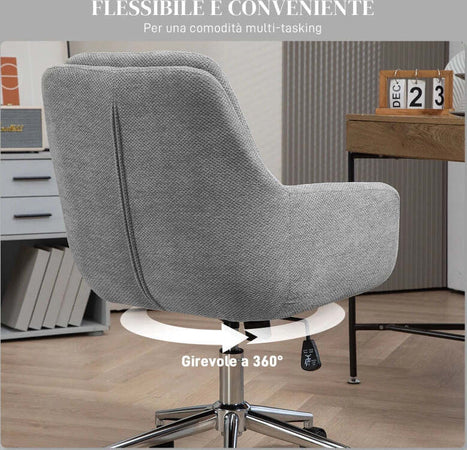 Sedia-da-Ufficio-Girevole-ad-Altezza-Regolabile,-in-Tessuto-Effetto-Lino-e-Acciaio,-55x66x86-96-cm,-Grigio-Chiaro-HP9921-712V00LGHP9