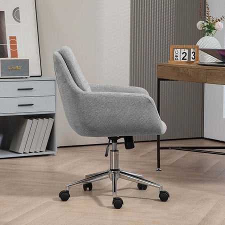 Sedia-da-Ufficio-Girevole-ad-Altezza-Regolabile,-in-Tessuto-Effetto-Lino-e-Acciaio,-55x66x86-96-cm,-Grigio-Chiaro-HP9921-712V00LGHP9