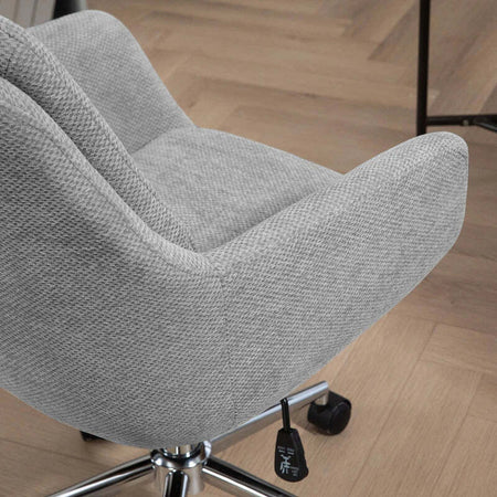 Sedia-da-Ufficio-Girevole-ad-Altezza-Regolabile,-in-Tessuto-Effetto-Lino-e-Acciaio,-55x66x86-96-cm,-Grigio-Chiaro-HP9921-712V00LGHP9