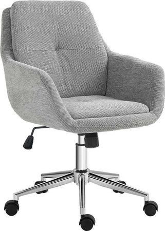 Sedia-da-Ufficio-Girevole-ad-Altezza-Regolabile,-in-Tessuto-Effetto-Lino-e-Acciaio,-55x66x86-96-cm,-Grigio-Chiaro-HP9921-712V00LGHP9