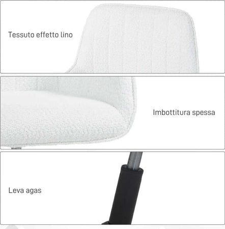 Sedia-da-Ufficio-in-Tessuto-con-Altezza-Regolabile,-Seduta-Girevole-e-Ruote,-Bianco-HU8921-713V00WTHU8