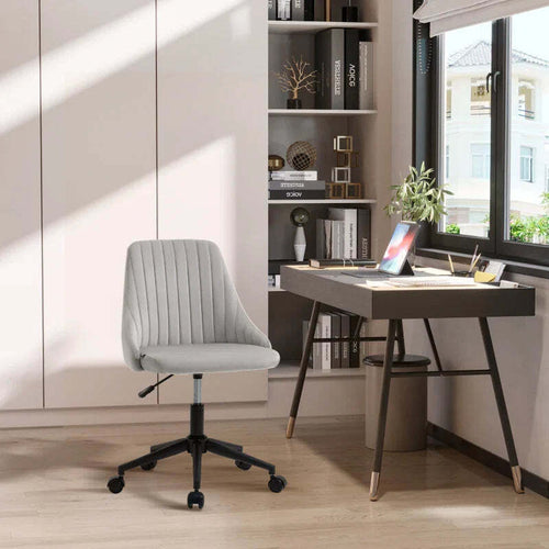 Sedia-da-Ufficio-in-Velluto-Grigio-con-Altezza-Regolabile,-Sedia-Ergonomica-Girevole-a-360°-e-Ruote,-50x58x77-87cm-JH1921-488GYHJ1