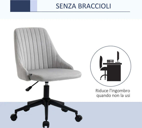 Sedia-da-Ufficio-in-Velluto-Grigio-con-Altezza-Regolabile,-Sedia-Ergonomica-Girevole-a-360°-e-Ruote,-50x58x77-87cm-JH1921-488GYHJ1
