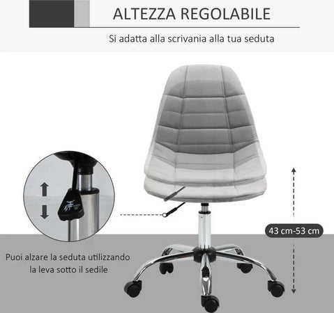 Sedia-Girevole-,-Design-Ergonomico-e-Regolabile-Senza-Braccioli,-Grigio,-59x59x81-91cmED3921-366GYED3