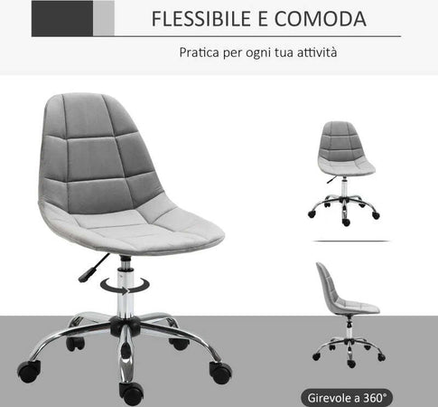 Sedia-Girevole-,-Design-Ergonomico-e-Regolabile-Senza-Braccioli,-Grigio,-59x59x81-91cmED3921-366GYED3