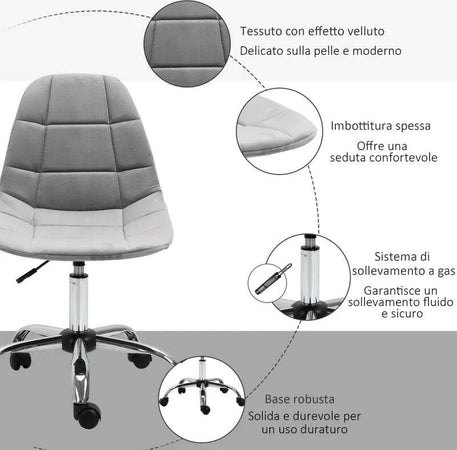 Sedia-Girevole-,-Design-Ergonomico-e-Regolabile-Senza-Braccioli,-Grigio,-59x59x81-91cmED3921-366GYED3
