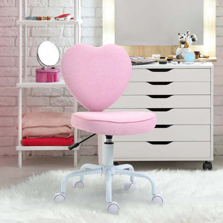 Sedia-per-Scrivania-a-Forma-di-Cuore-con-5-Rotelle-e-Altezza-Regolabile-in-Tessuto-Rosa,-40x50x79-89cm-JH5833-942JH5