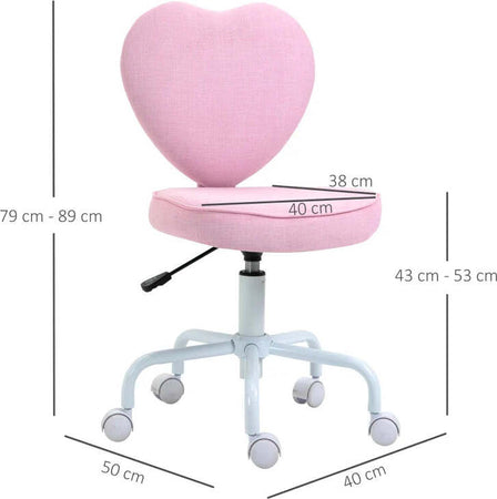 Sedia-per-Scrivania-a-Forma-di-Cuore-con-5-Rotelle-e-Altezza-Regolabile-in-Tessuto-Rosa,-40x50x79-89cm-JH5833-942JH5
