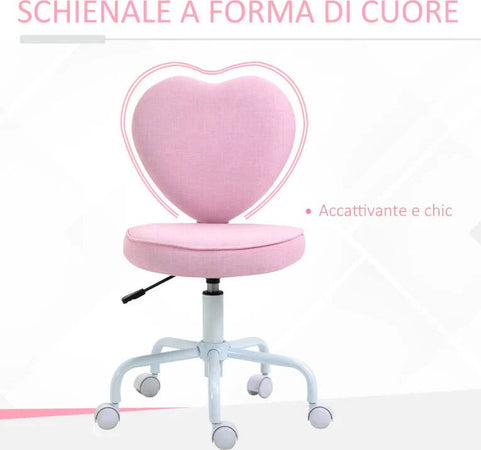 Sedia-per-Scrivania-a-Forma-di-Cuore-con-5-Rotelle-e-Altezza-Regolabile-in-Tessuto-Rosa,-40x50x79-89cm-JH5833-942JH5