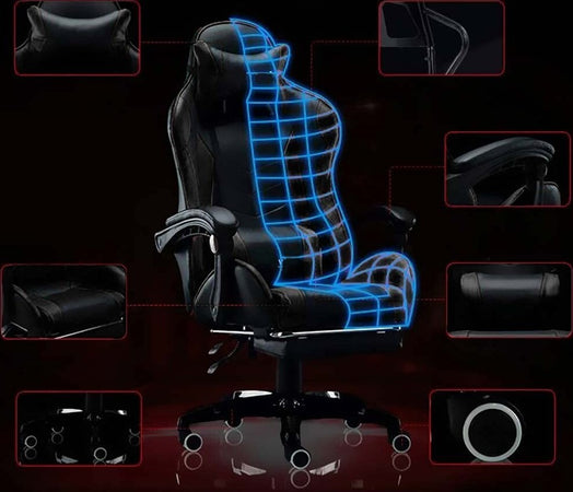 Sedia Poltrona Gaming Ufficio Casa In Ecopelle Cuscino Lombare Poggiatesta Piedi Nero Casa, arredamento e bricolage > Arredamento > Sedie Trade Shop italia - Napoli, Commerciovirtuoso.it