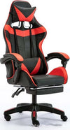 Sedia-Poltrona-Gaming-Ufficio-Casa-In-Ecopelle-Cuscino-Lombare-Poggiatesta-Piedi-Rossa