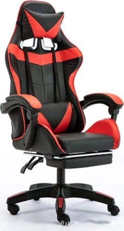 Sedia-Poltrona-Gaming-Ufficio-Casa-In-Ecopelle-Cuscino-Lombare-Poggiatesta-Piedi-Rossa