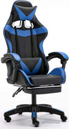 Sedia-Poltrona-Ufficio-Casa-Ecopelle-Cuscino-Lombare-Poggiatesta-Piedi-Blu-Nero