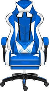 Sedia-Poltrona-Ufficio-Casa-In-Ecopelle-Cuscino-Lombare-Poggiatesta-Piedi-Blu-Bianco