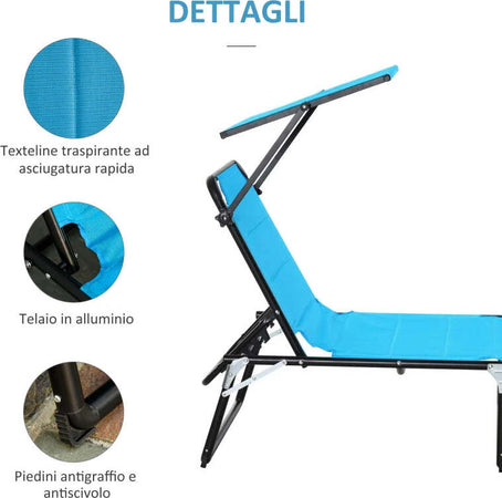 Sedia-Sdraio-da-Esterno-Pieghevole-con-Tettuccio-e-Rivestimento-Imbottito-in-Gommapiuma,-Lettino-Prendisole-da-Giardino-con-Schienale-Regolabile-66x164x81cm-Blu-84B-591BU