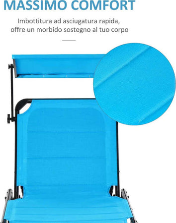 Sedia-Sdraio-da-Esterno-Pieghevole-con-Tettuccio-e-Rivestimento-Imbottito-in-Gommapiuma,-Lettino-Prendisole-da-Giardino-con-Schienale-Regolabile-66x164x81cm-Blu-84B-591BU