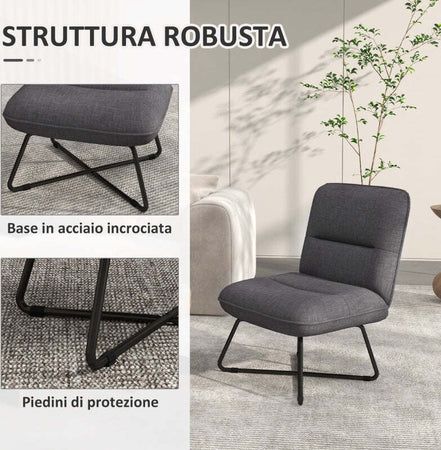 sedia-soggiorno-salotto-ufficio-studio-Poltrona-Moderna-con-Base-in-Acciaio-e-Rivestimento-in-Tessuto,-61x68x83.5cm,-Grigio-Scuro-F