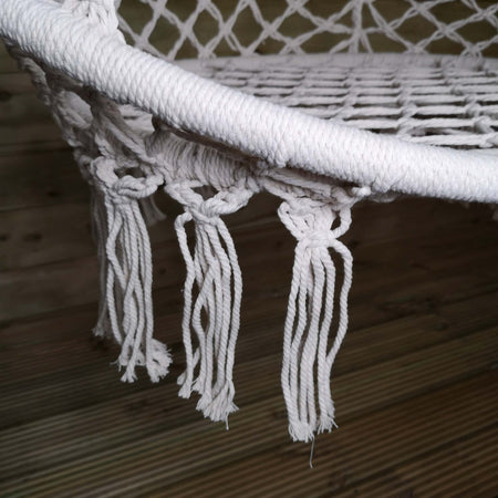 Sedia sospesa a dondolo, intreccio in corda, colore bianco, seduta comoda, per esterno Giardino e giardinaggio/Arredamento da giardino e accessori/Amache sedie sospese e accessori/Amache Decor Space - Altamura, Commerciovirtuoso.it