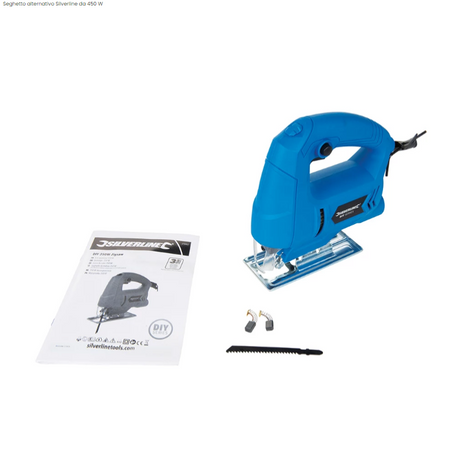 Seghetto alternativo da traforo elettrico legno platica ferro 450 W con piastra Silverline