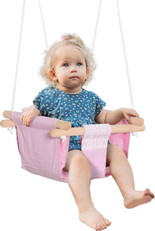 Seggiolino-Altalena-per-Bambini-in-Tessuto-e-Legno-con-Cuscino,-40x40x180cm,-Rosa-TG6344-027PKTG6