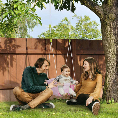 Seggiolino-Altalena-per-Bambini-in-Tessuto-e-Legno-con-Cuscino,-40x40x180cm,-Rosa-TG6344-027PKTG6