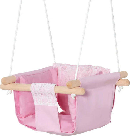Seggiolino-Altalena-per-Bambini-in-Tessuto-e-Legno-con-Cuscino,-40x40x180cm,-Rosa-TG6344-027PKTG6