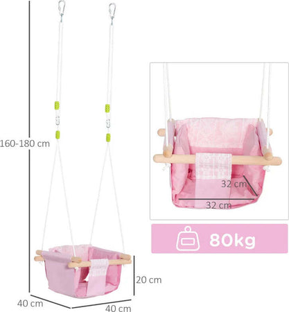 Seggiolino-Altalena-per-Bambini-in-Tessuto-e-Legno-con-Cuscino,-40x40x180cm,-Rosa-TG6344-027PKTG6