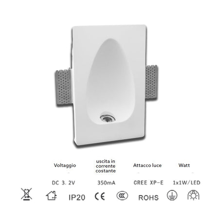 *STOCK* Portafaretto In Gesso Ceramico LED ad incasso Segnapasso 230x145mm 1X1W CREE XP-E IP20 3.2V