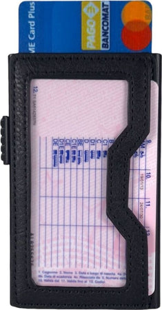 Sei-G-portacarte-in-alluminio-nero-con-tasca-elastica