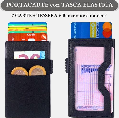 Sei-G-portacarte-in-alluminio-nero-con-tasca-elastica