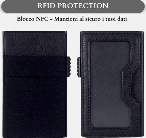 Sei-G-portacarte-in-alluminio-nero-con-tasca-elastica
